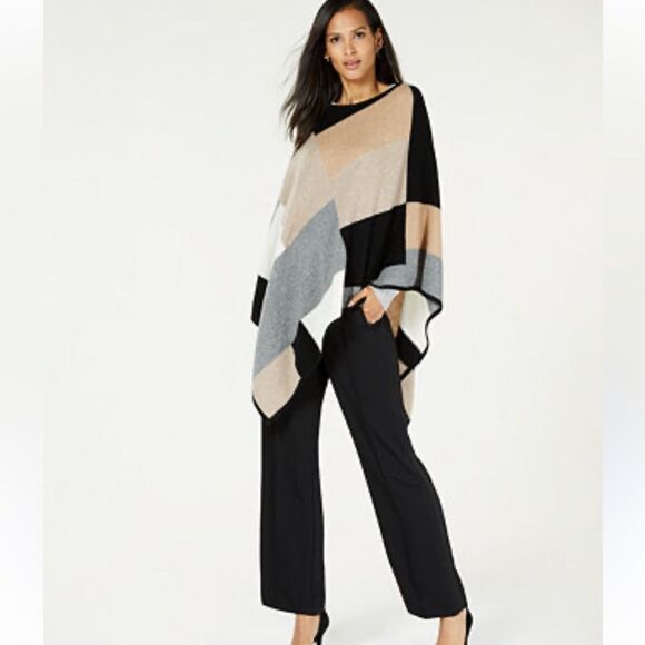 Charter Club Colorblock Pure Cashmere Poncho - Picture 1 of 5
